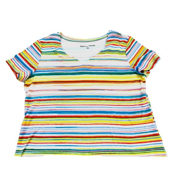 Rebecca‎ Malone Multicolor Horizontal Stripes Large Shirt Blouse - Picture 1 of 5